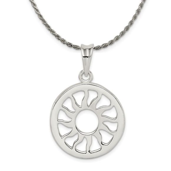 Sterling Silver 24mm Polished Sun Pendant Necklace - 26 Inch